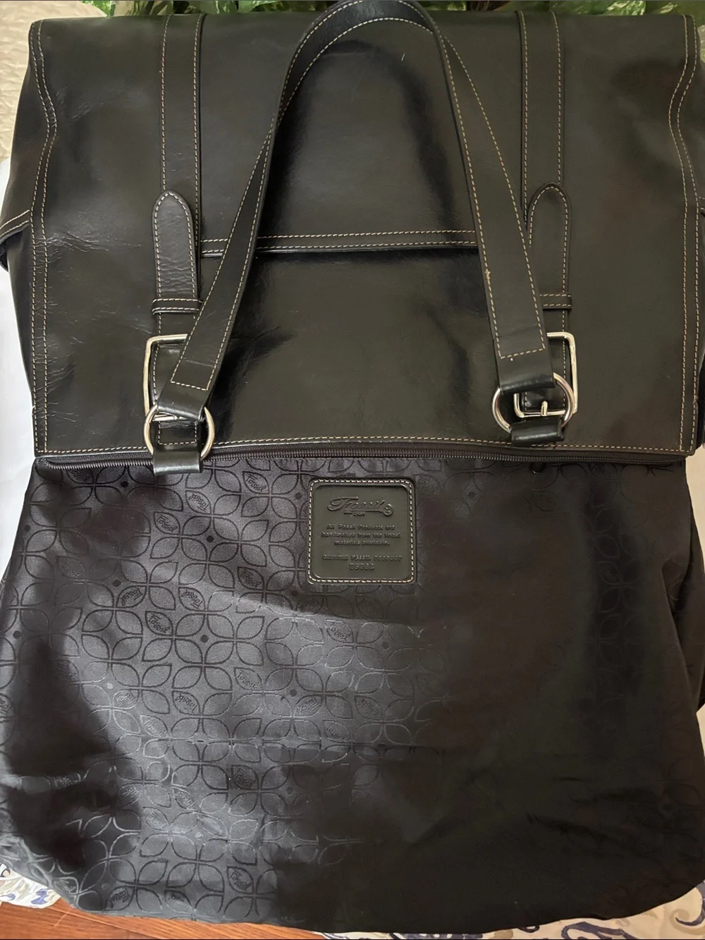 Fossil Vintage Black Leather Work/Laptop Tote Bag